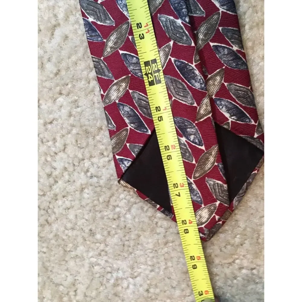 Villa Bugatti Mens 100% Silk Tie Red Blue Gray Geometric Leaves Designer Necktie